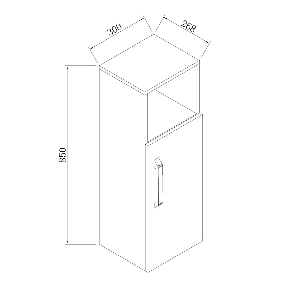 Mobile da bagno bianco sospeso da 85 cm e dal pavimento al soffitto