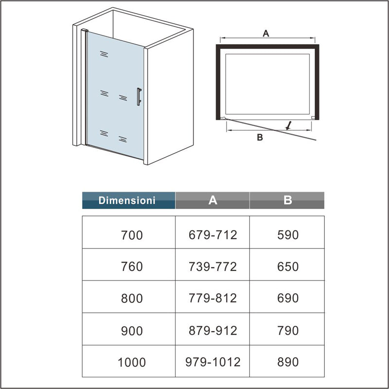 Aica Porta Doccia 70x197cm Per Nicchia Porta Apertura A Battente Con Piatti Doccia Verso Esterno Vetro Temperato Trasparente Anticalcare