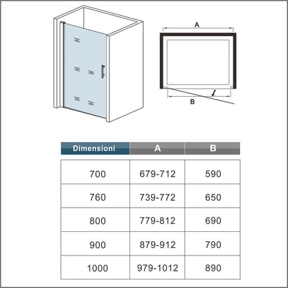 Aica 197cm Box Doccia Per Nicchia Porta Battente Vetro 6 mm Temperato Trasparente Anticalcare Telaio Cromo Lucido