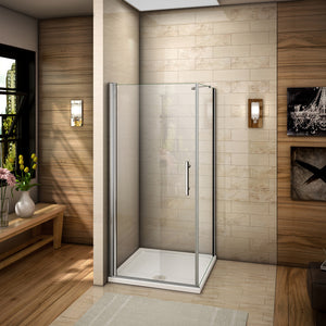 Aica 187cm Box Doccia Angolare Porta Battente Vetro 6 mm Temperato Anticalcare Telaio e Barra Stabilizzatrice Cromato Lucido varie dimensioni
