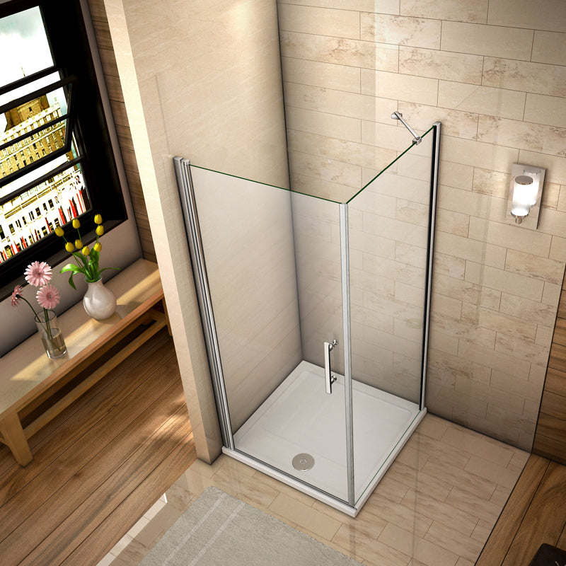 Aica 187cm Box Doccia Angolare Porta Battente Vetro 6 mm Temperato Anticalcare Telaio e Barra Stabilizzatrice Cromato Lucido varie dimensioni