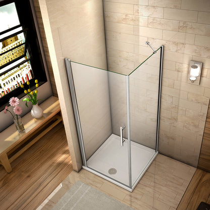 Aica 187cm Box Doccia Angolare Porta Battente Vetro 6 mm Temperato Anticalcare Telaio e Barra Stabilizzatrice Cromato Lucido varie dimensioni