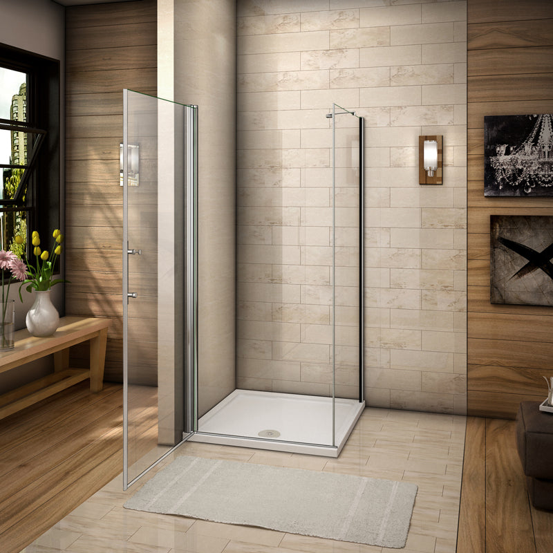 Aica 187cm Box Doccia Angolare Porta Battente Vetro 6 mm Temperato Anticalcare Telaio e Barra Stabilizzatrice Cromato Lucido varie dimensioni