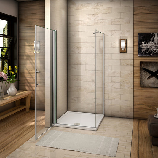 Aica 187cm Box Doccia Angolare Porta Battente Vetro 6 mm Temperato Anticalcare Telaio e Barra Stabilizzatrice Cromato Lucido varie dimensioni