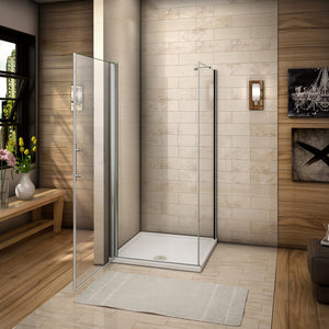 Aica 187cm Box Doccia Angolare Porta Battente Vetro 6 mm Temperato Anticalcare Telaio e Barra Stabilizzatrice Cromato Lucido varie dimensioni