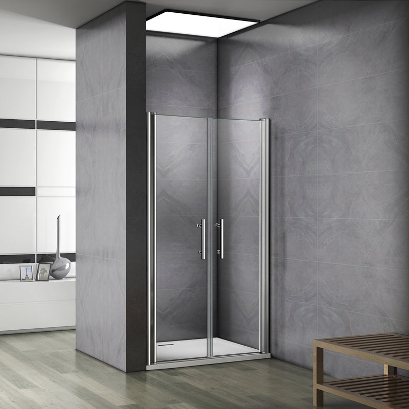 Aica 197cm Porta Doccia Per Nicchia Doppie Ante Battenti Saloon In Vetro 6 mm Temperato Trasparente Anticalcare
