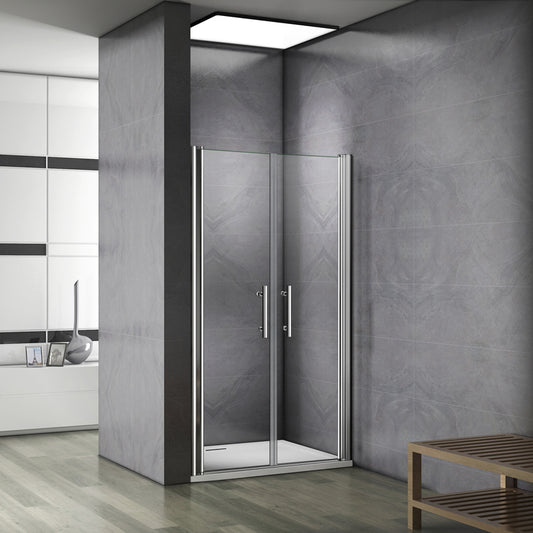 Aica 197cm Porta Doccia Per Nicchia Doppie Ante Battenti Saloon In Vetro 6 mm Temperato Trasparente Anticalcare
