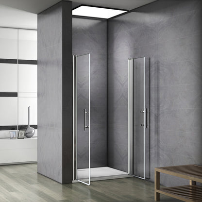 Aica 197cm Porta Doccia Per Nicchia Doppie Ante Battenti Saloon In Vetro 6 mm Temperato Trasparente Anticalcare