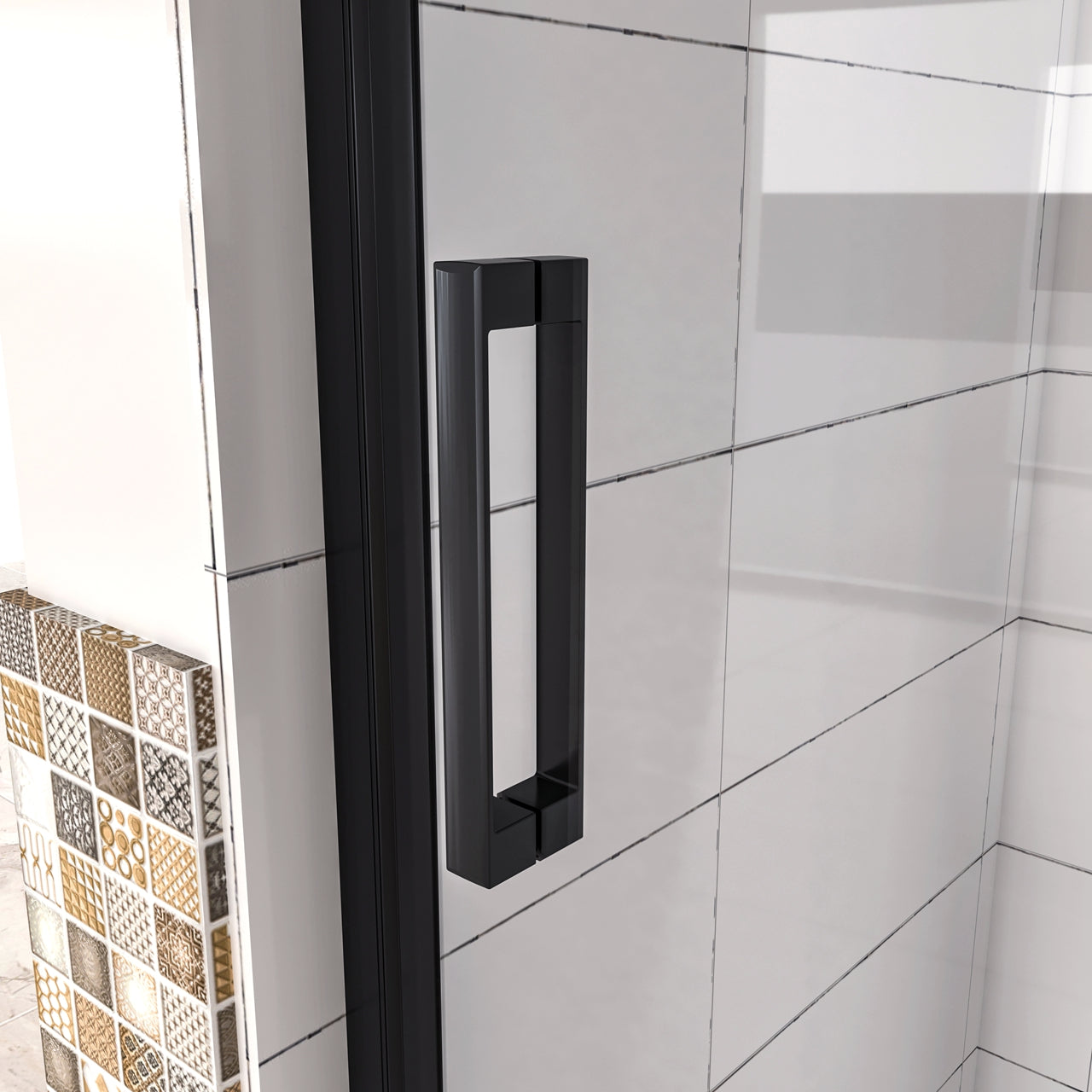 Aica 185 cm Box Doccia per Nicchia Porta Battente Verso Esterno in Vetro Temperato Trasparente Anticalcare 6 mm Profilo Nero Opaco