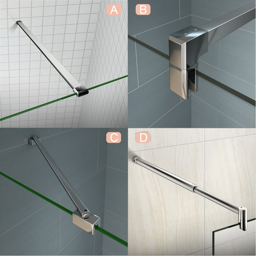 Aica Box Doccia Walk In Parete Fissa Con Barra Stabilizzatrice Vetro 8mm Temperato Trasparente Anticalcare