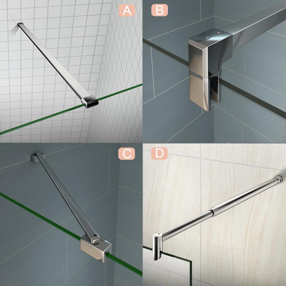 Aica Box Doccia Parete Doccia Walk In Alta 195cm Vetro Temperato Trasparente Anticalcare 6mm Easyclean Con Barra Stabilizzatrice