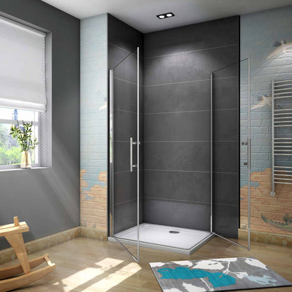 Aica 195 cm Box Doccia Angolare Doppie Porte Battenti Vetro Temperato 6 mm Anticalcare Trasparente