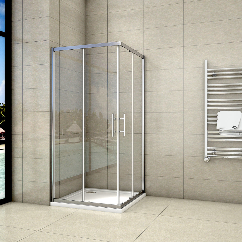 Aica 195 cm Box Doccia Angolare Doppie Porte Scorrevoli In Vetro 6mm Temperato Anticalcare Trasparente e Telaio Cromo Lucido varie dimensioni 120x120