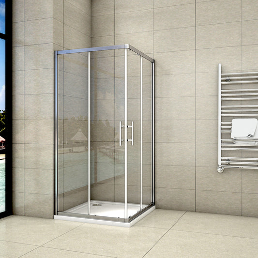 Aica 195 cm Box Doccia Angolare Doppie Porte Scorrevoli In Vetro 6mm Temperato Anticalcare Trasparente e Telaio Cromo Lucido varie dimensioni 120x120