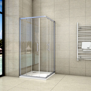 Aica 195 cm Box Doccia Angolare Doppie Porte Scorrevoli In Vetro 6mm Temperato Anticalcare Trasparente e Telaio Cromo Lucido varie dimensioni