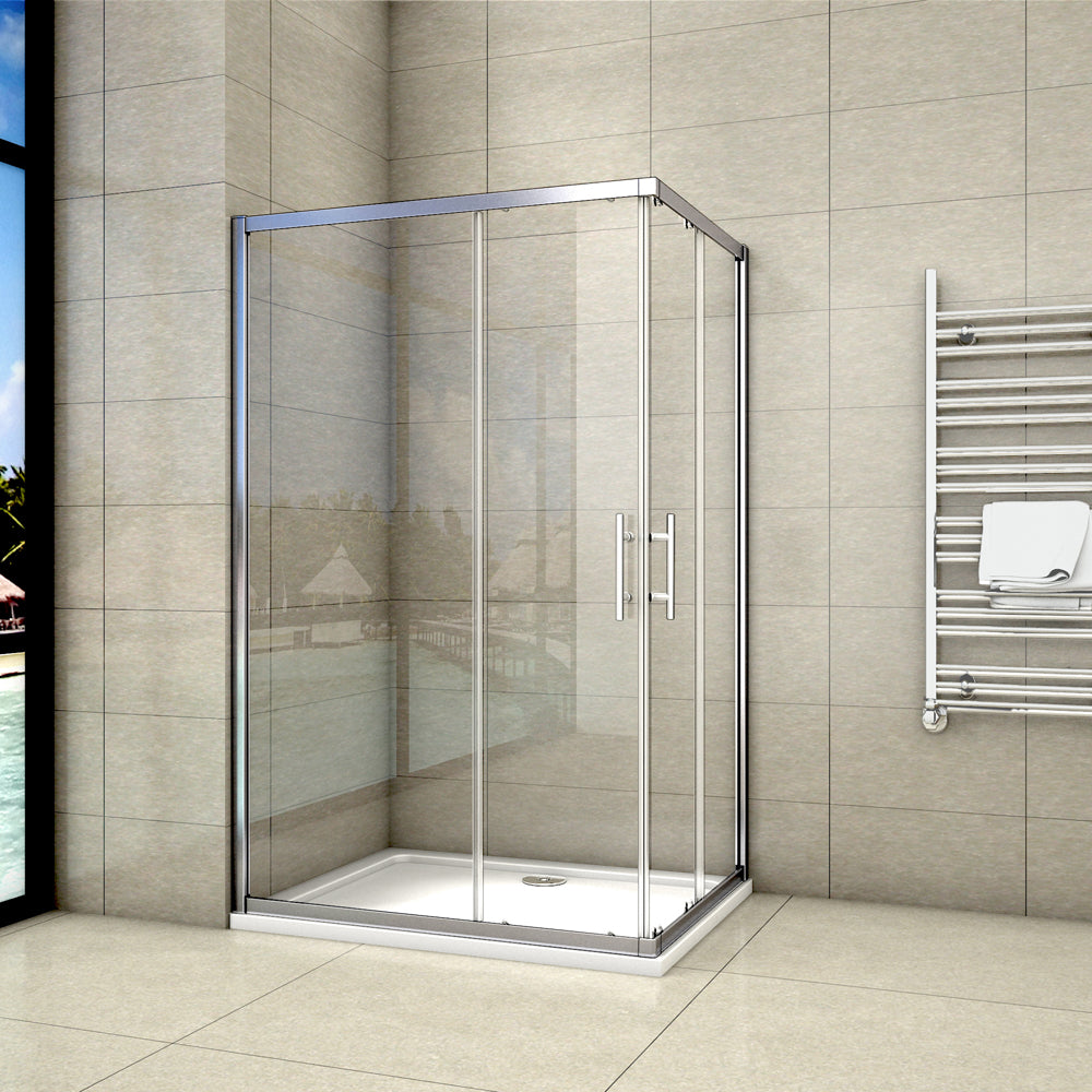 Aica 195 cm Box Doccia Angolare Doppie Porte Scorrevoli In Vetro 6mm Temperato Anticalcare Trasparente e Telaio Cromo Lucido varie dimensioni 110x120