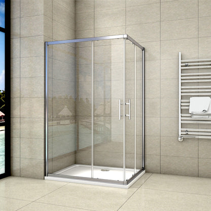 Aica 195 cm Box Doccia Angolare Doppie Porte Scorrevoli In Vetro 6mm Temperato Anticalcare Trasparente e Telaio Cromo Lucido varie dimensioni 110x120