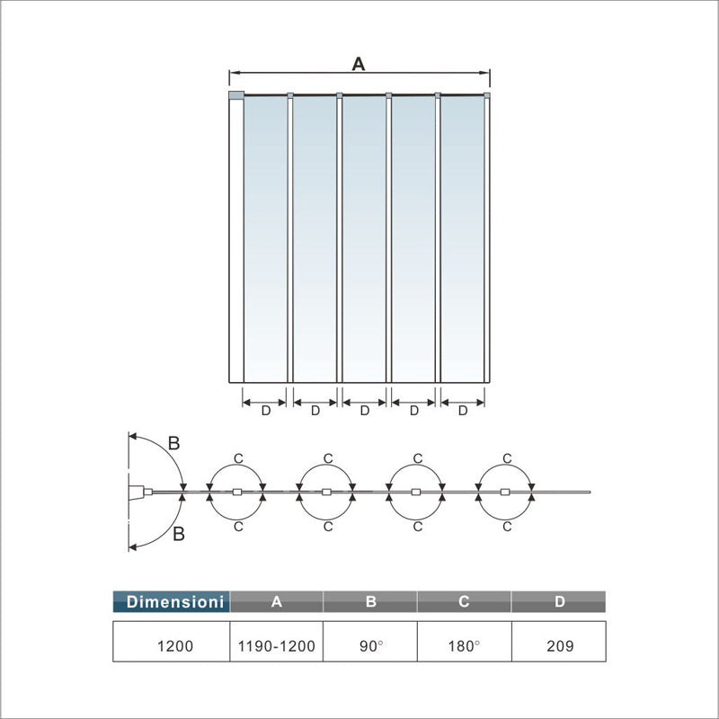 Aica 120x140 cm Sopravasca Parete Per Vasca Da Bagno 5 Antine Pieghevoli a Libro Vetro Temperato Trasparente Da 4 mm Telai Cromati Lucidi