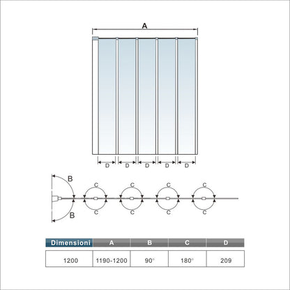 Aica 120x140 cm Sopravasca Parete Per Vasca Da Bagno 5 Antine Pieghevoli a Libro Vetro Temperato Trasparente Da 4 mm Telai Cromati Lucidi