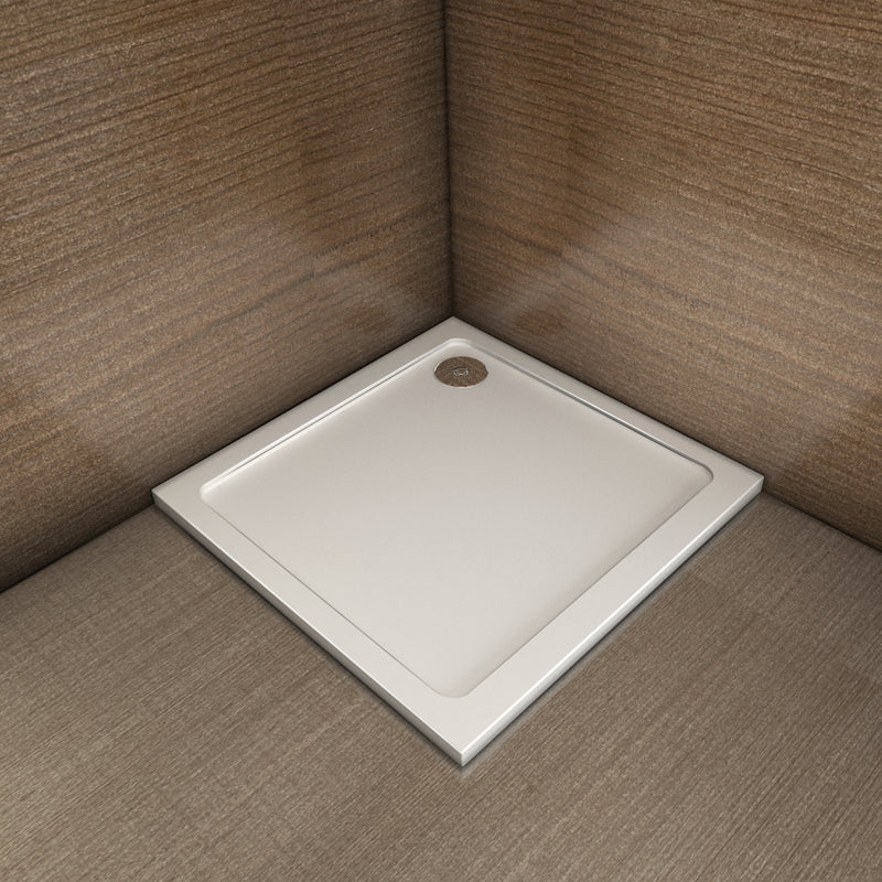 Aica Piatto Doccia Quadrato/Rettangolare Dimensioni Multiple In Marmo Minerale e Resina Mista Ultra Sottile Bianco Lucido Antiscivolo Antibatterico