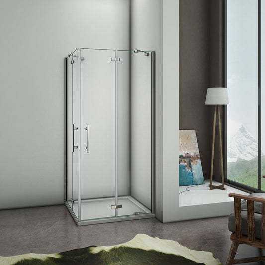 Aica 195 cm Box Doccia Angolare Doppie Porte Battenti Vetro 6 mm Temperato Anticalcare Trasparente Telaio Cromo Lucido varie dimensioni