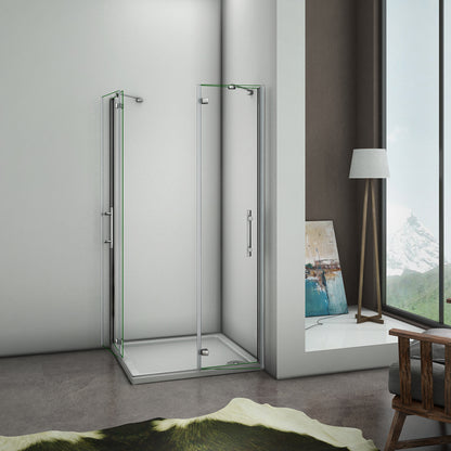 Aica 195 cm Box Doccia Angolare Doppie Porte Battenti Vetro 6 mm Temperato Anticalcare Trasparente Telaio Cromo Lucido varie dimensioni