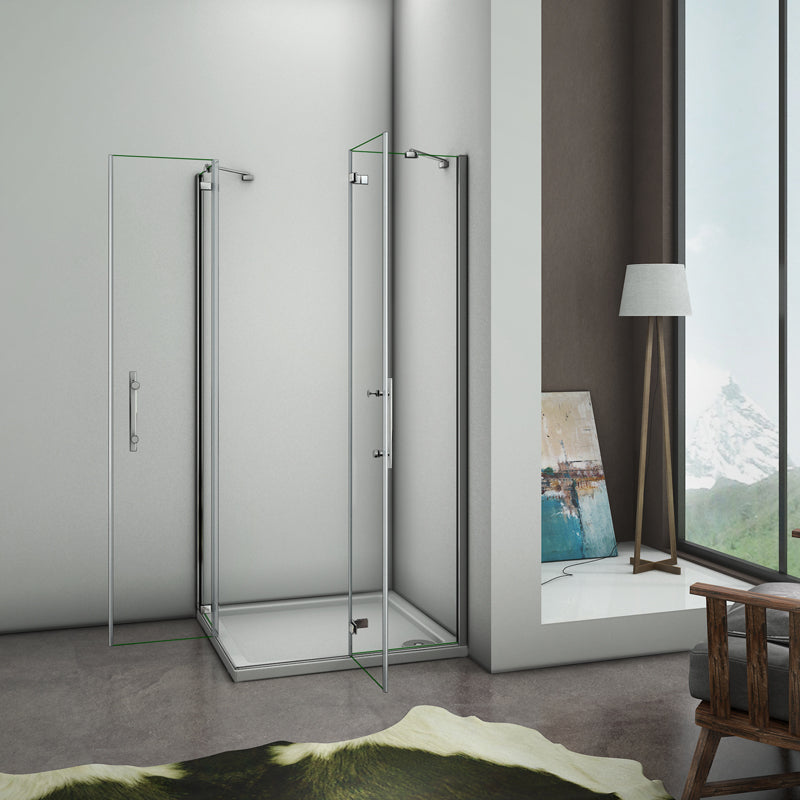 Aica 195 cm Box Doccia Angolare Doppie Porte Battenti Vetro 6 mm Temperato Anticalcare Trasparente Telaio Cromo Lucido varie dimensioni