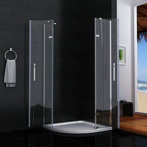 Aica 195 cm Box Doccia Semicircolare Doppia Porta Battente Saloon Vetro 6 mm Temperato Trasparente anticalcare con Barra Stabilizzatrice