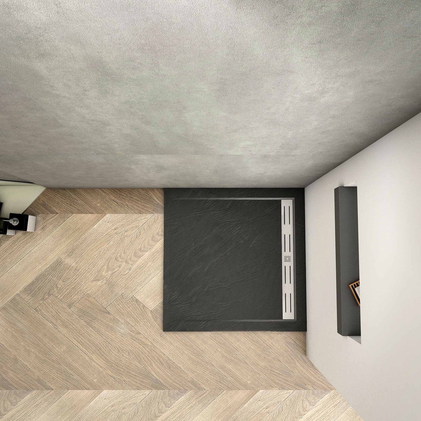 Aica Piatto Doccia Rettangolare/Quadrato In Pietra Vulcanica e Resina Mista Finitura Pietra Nera Ruvida Ultraslim Antiscivolo Antibatterico No