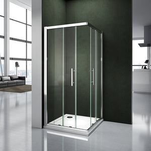 Aica 185 cm Box Doccia Angolare Doppie Porte Scorrevoli In Vetro 6 mm Temperato varie dimensioni Trasparente Telaio Cromo Lucido varie dimensioni