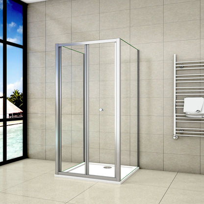 Aica 185 cm Box Doccia Rettangolare a 3 Lati Porta a Soffietto Due Pareti Fisse Vetro Temperato Trasparente varie dimensioni