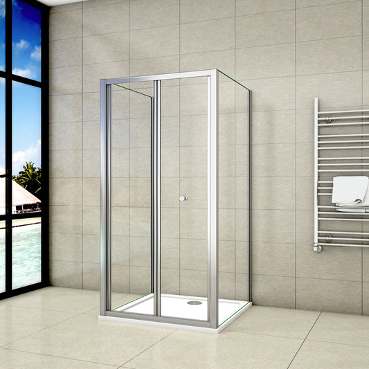 Aica 185 cm Box Doccia Rettangolare a 3 Lati Porta a Soffietto Due Pareti Fisse Vetro Temperato Trasparente varie dimensioni