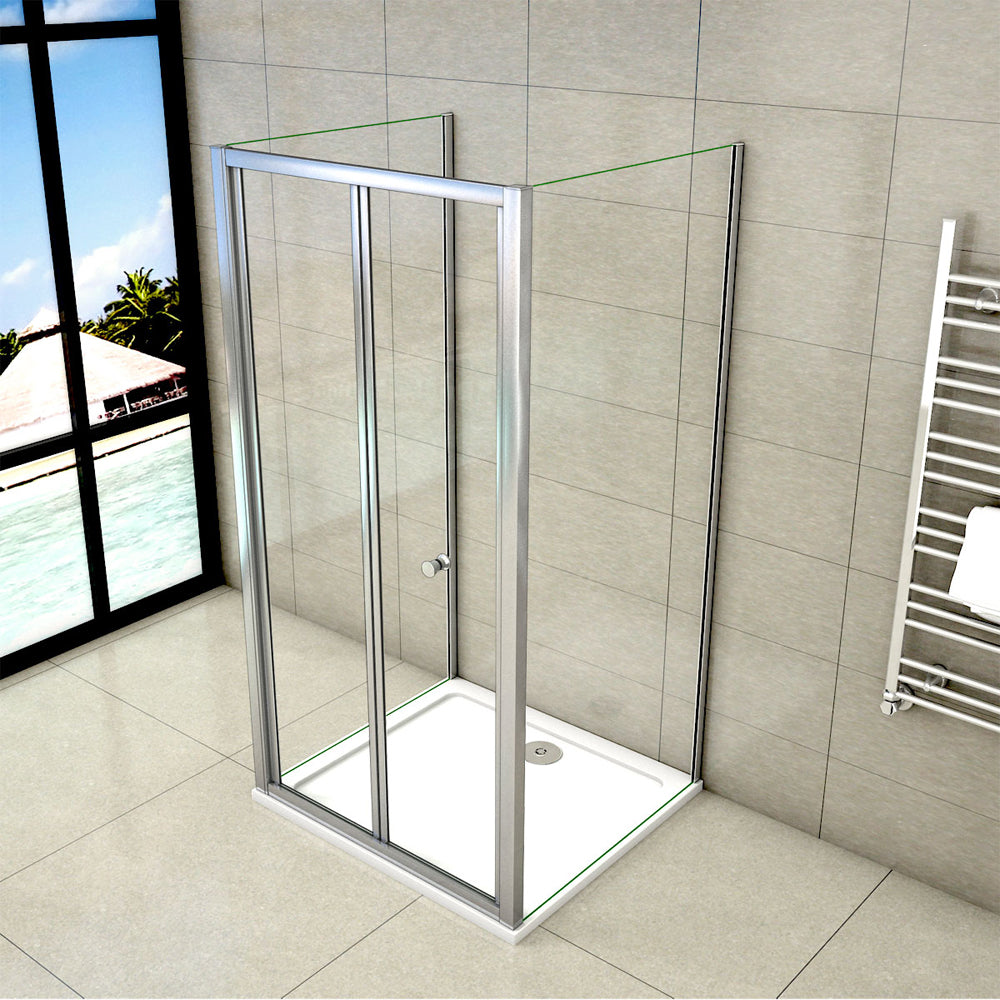 Aica 185 cm Box Doccia Rettangolare a 3 Lati Porta a Soffietto Due Pareti Fisse Vetro Temperato Trasparente varie dimensioni