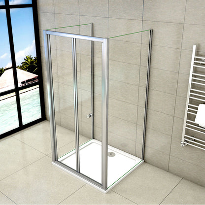 Aica 185 cm Box Doccia Rettangolare a 3 Lati Porta a Soffietto Due Pareti Fisse Vetro Temperato Trasparente varie dimensioni