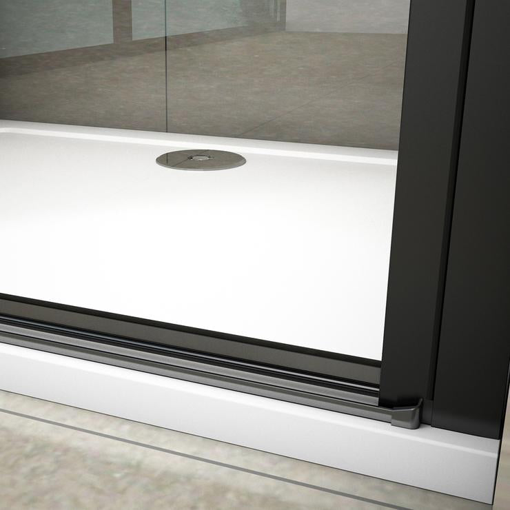 Aica 200 cm Box Doccia Per Nicchia Porta Battente Vetro Temperato Trasparente Anticalcare 8 mm Telaio Nero Opaco Doccia a Filo Pavimento