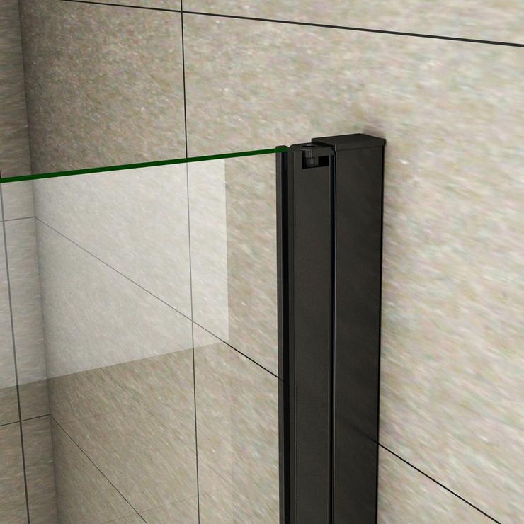 Aica 200 cm Box Doccia Per Nicchia Porta Battente Vetro Temperato Trasparente Anticalcare 8 mm Telaio Nero Opaco Doccia a Filo Pavimento