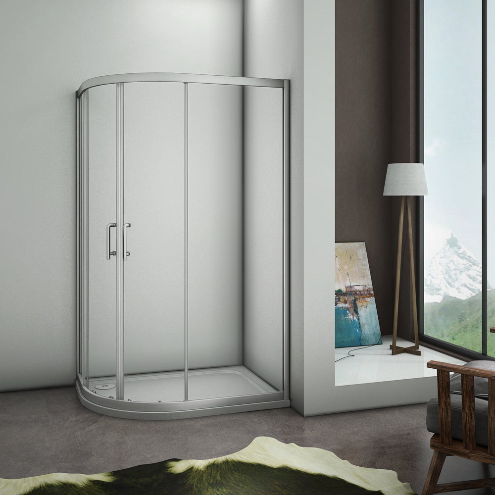 Aica 80X100cm Box Doccia Semicircolare Scorrevole In Alluminio Elettroforesi Vetro Temperato Trasparente L - Consegna gratuita