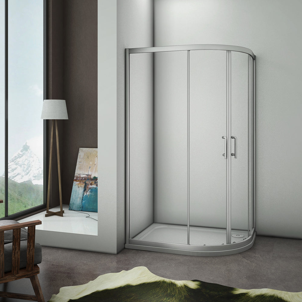 Aica 80X100cm Box Doccia Semicircolare Scorrevole In Alluminio Elettroforesi Vetro Temperato Trasparente R - Consegna gratuita