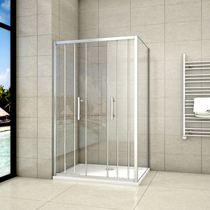 Aica 190 cm Box Doccia Angolare Porta Scorrevole Vetro 5 mm Ingresso Centrale Temperato Trasparente Telaio Cromato Lucido varie dimensioni 80