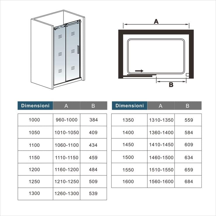 Aica 195cm Porta Doccia Per Nicchia Anta Scorrevole Ingresso Laterale In Vetro 6mm Temperato Trasparente Telai In Alluminio Cromato Lucido