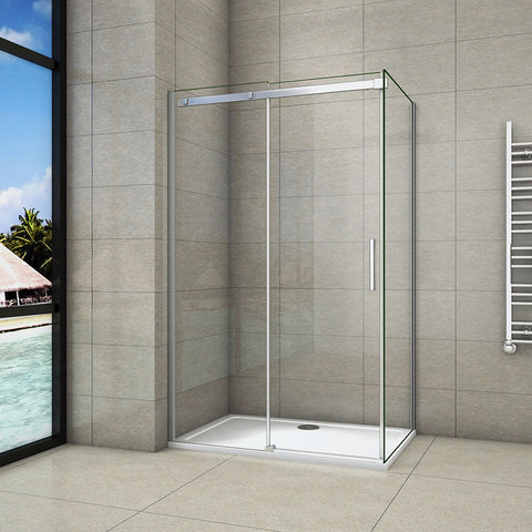 Aica 195cm Box Doccia Angolare Porta Scorrevole Vetro 8mm Temperato Anticalcare Trasparente Telaio Cromato Lucido varie dimensioni 140 100