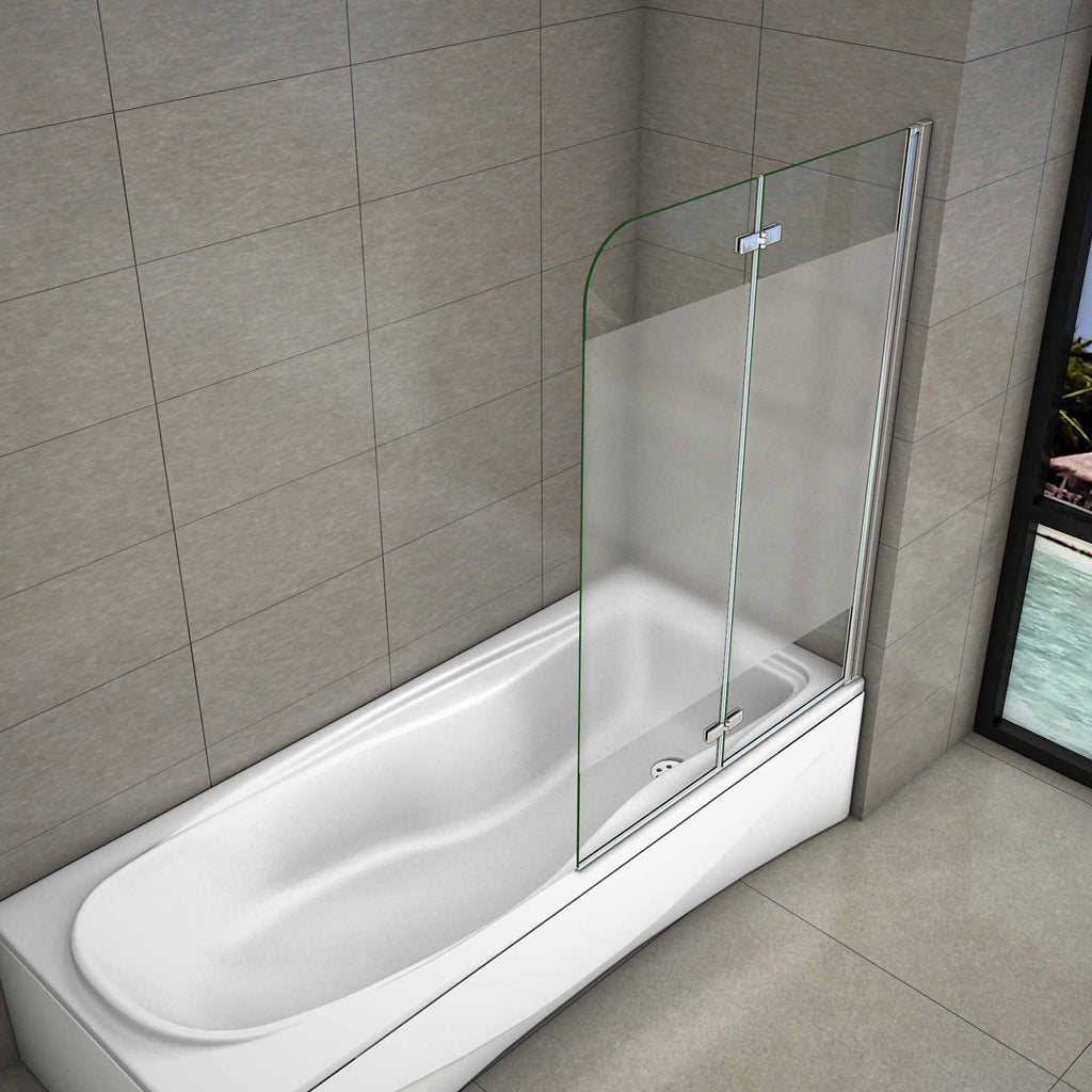 Aica Sopravasca 140 cm Apribile 180 Gradi verso Sinistro/Destro in Vetro Temperato 6 mm Trasparente Anticalcare Fascia Centrale Opaca