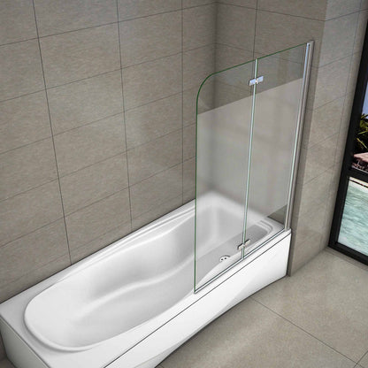 Aica Sopravasca 140 cm Apribile 180 Gradi verso Sinistro/Destro in Vetro Temperato 6 mm Trasparente Anticalcare Fascia Centrale Opaca