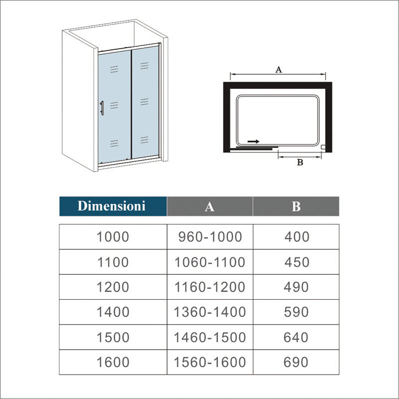 Aica Box Doccia Per Nicchia Porta Scorrevole Telaio In Alluminio Elettroforesi Vetro Temperato Trasparente 6mm