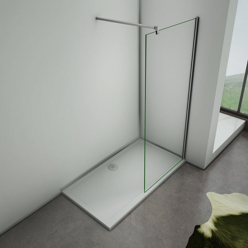Aica 200cm Parete Per Doccia Walk In Vetro Temperato Trasparente Anticalcare 10mm Con Barra Stabilizzatrice Dimensioni Multiple