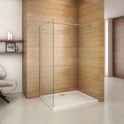Aica Box Doccia Parete Doccia Walk In Alta 195cm Vetro Temperato Trasparente Anticalcare 6mm Easyclean Con Barra Stabilizzatrice