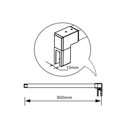 Aica Parete Per Doccia Walk-In Vetro Trasparente 8mm Larga 50-140cm Alta 200cm Con Barra Stabilizzatrice Da 90cm Nero Opaco